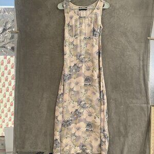 Vintage All That Jazz Dress Womens 9/10 Purple Floral Maxi Sleeveless 90s USA